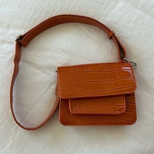 Orange faux crocodile crossbody bag